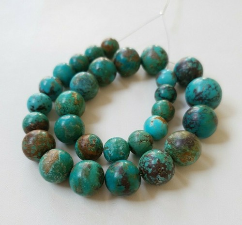 Natural American Arizona Turquoise Beads Polished Smooth Round strand 14'inches - Picture 8 of 9