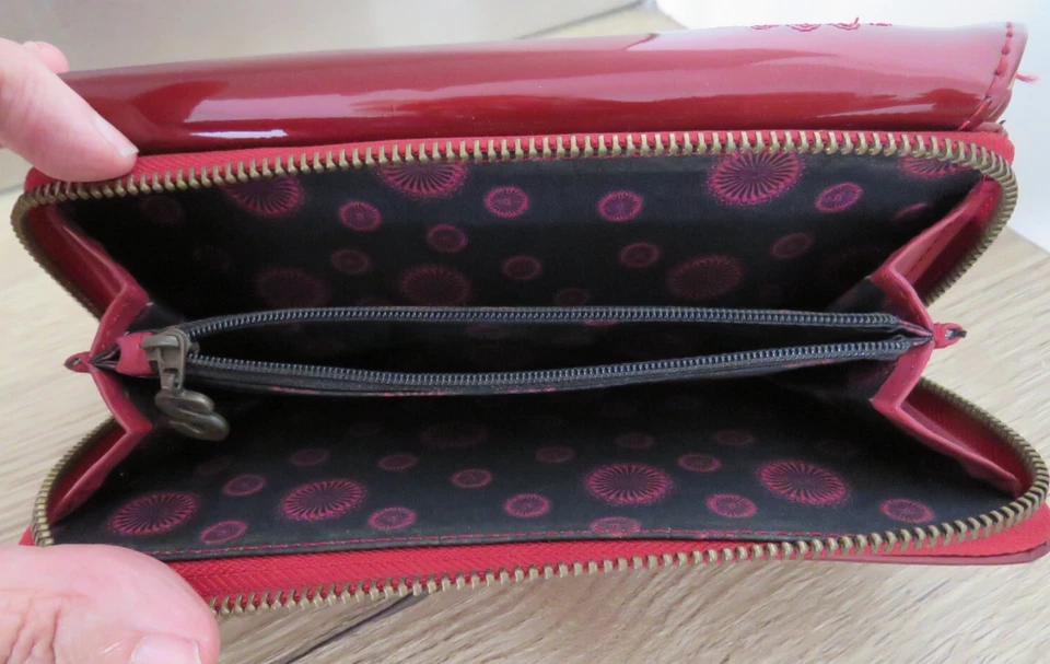 Desigual Womens Plum Coloured Wallet Purse Zip Pockets Snap Patent Work Travel - image 2 of 4