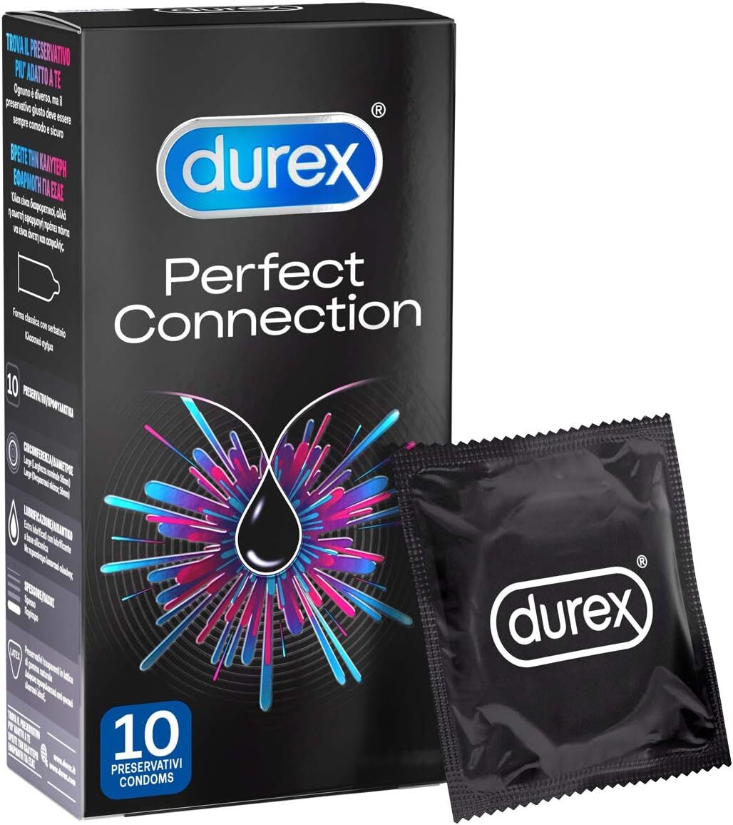 Durex Perfect Connection Preservativi Extra Lubrificati, 10 Profilattici