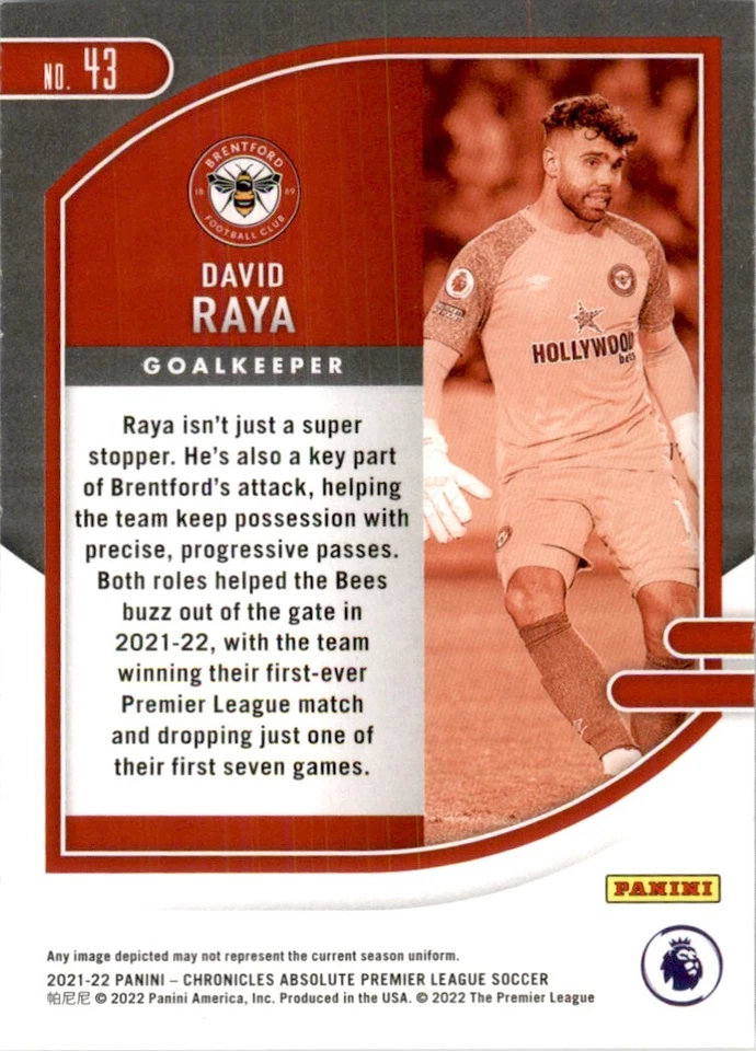 2021 Panini Chronicles Absolute Purple Astro David Raya Rookie #43 Parallel - Image 2 of 2