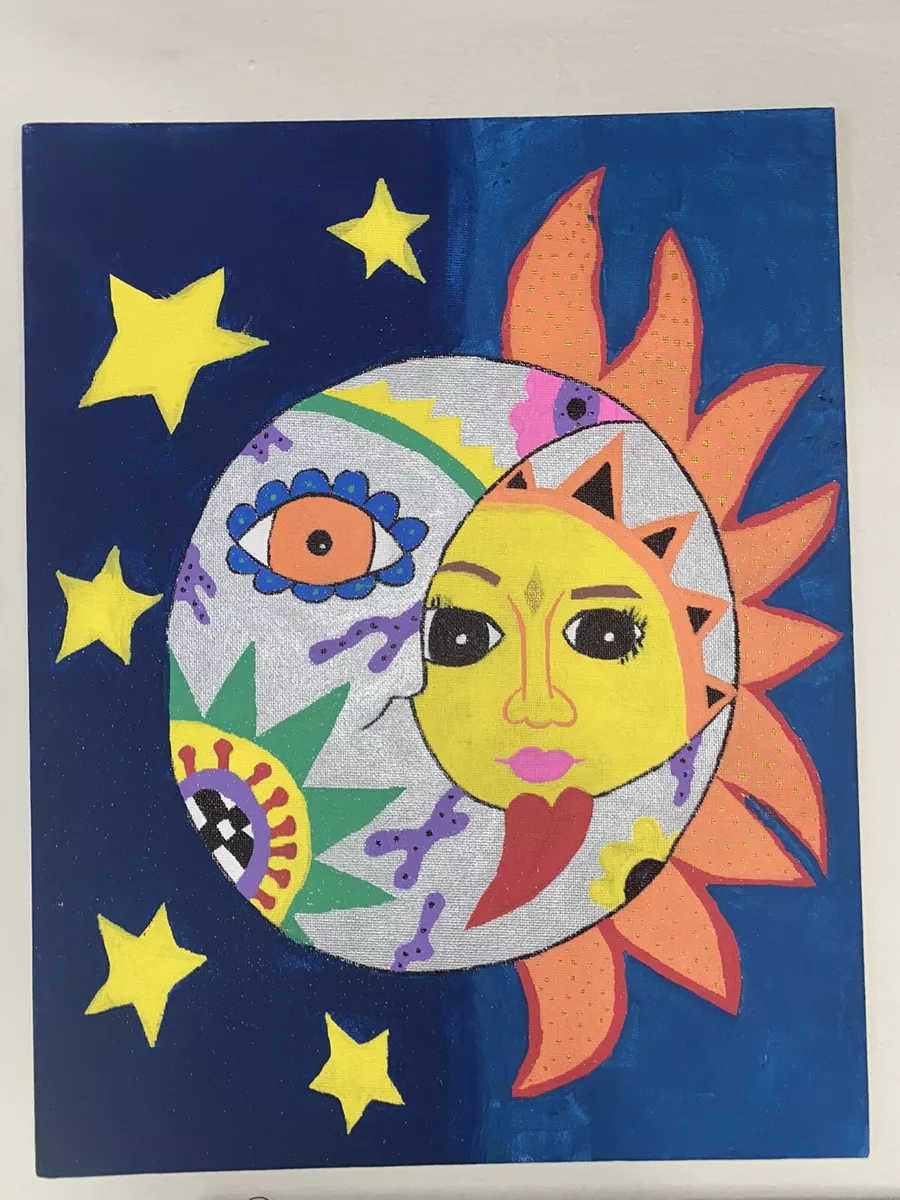 Trippy Moon And Sun painting on canvas
