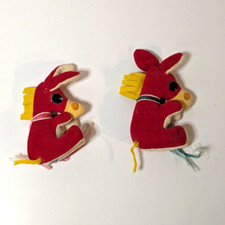 2 Vintage R.Dakin Velveteen Dream Pets Mini Red Felt Pancho Donkey Set, Japan