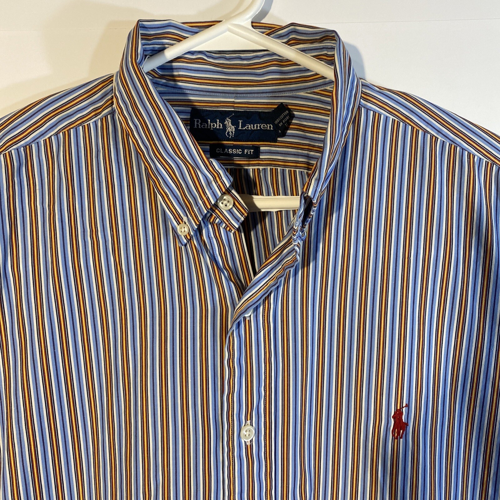 Camicia Ralph Lauren con bottoni; uomo grande; righe arcobaleno; colorata; logo pony
