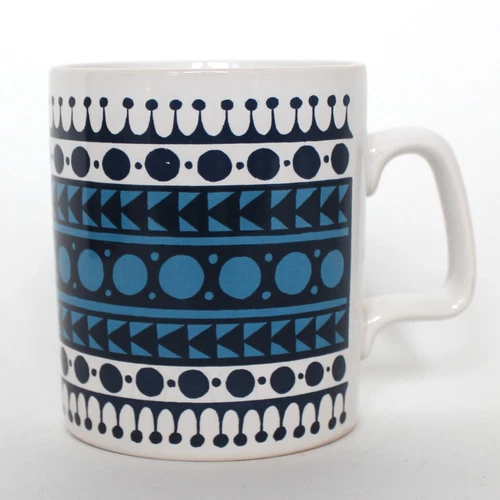 Staffordshire Potteries Ltd. Mug Made in England Geometric Pattern Blue Black B3