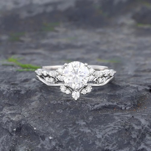 Unique Bridal Ring Set, Vintage Moissanite Engagement Ring, Promise Ring Set - Bild 3 von 5