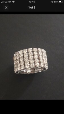 Silberfarbener klarer Kristall Diamant/Diamant 5-reihiger dehnbarer Ring - BRANDNEU!!