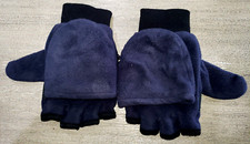 NORDICTRACK mens M/L DARK BLUE FLEECE WINTER GLOVES fold back mitten FINGERS OUT