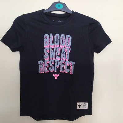 T-Shirt Under Armour Project Rock Blood Sweat Respect Jungen Größe Jugend XS neu mit Etikett