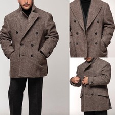 Vintage Herringbone Men coat Tweed Double Breasted Wedding Casual Business Prom