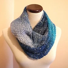 NEW Hand Crochet Scarf, Ombre Cotton Acrylic Blend, Rectangle or Infinity