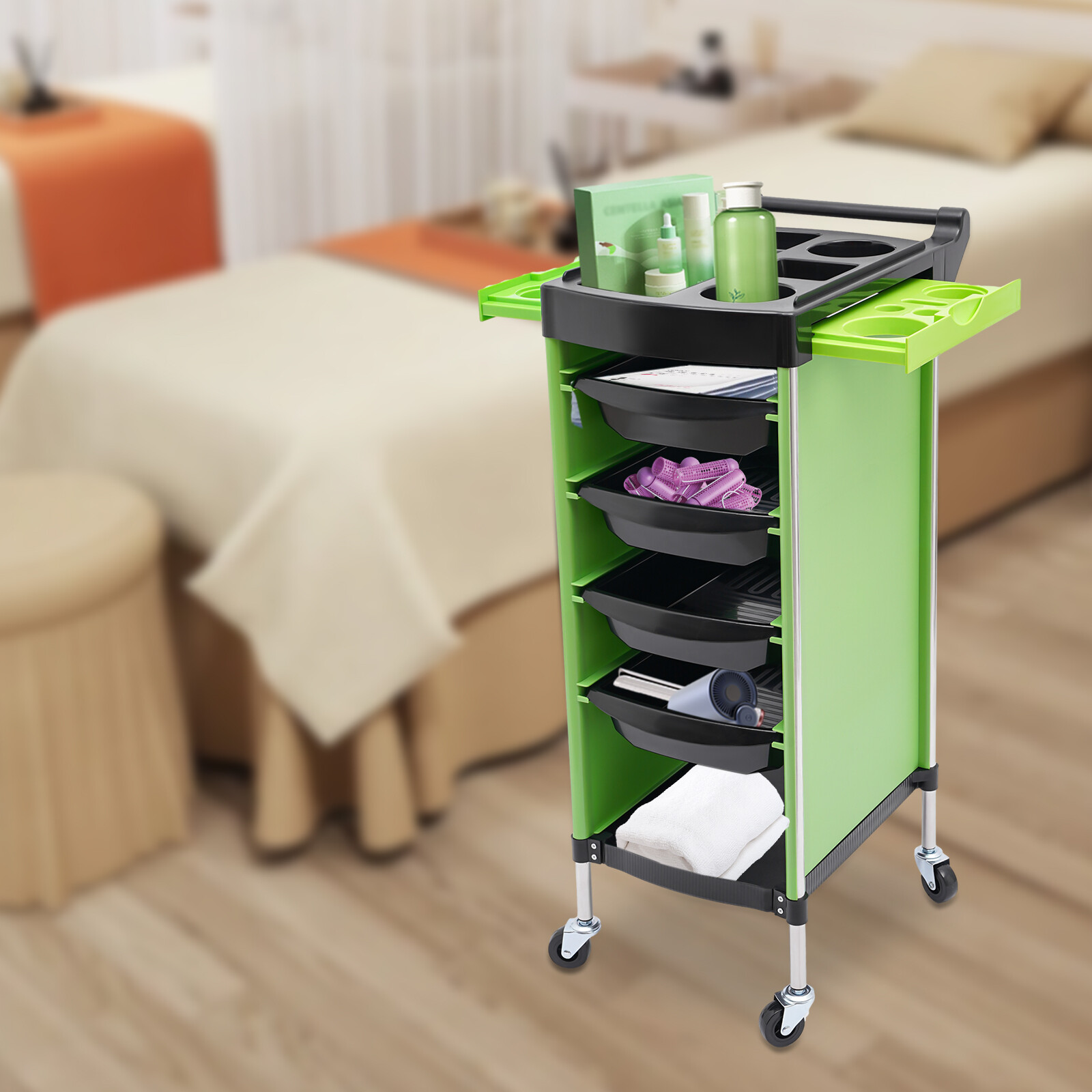 Salon Beauty Trolley with 4 Drawers & Dryer Holder, Rolling Hair Cart Organizer