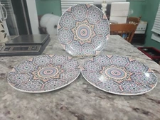 World Market Cocema Fes Morocco Mosaic Dinner Plates Multicolor Set OF 3- 8” EUC