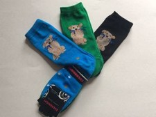 3 PAIRS LADIES NOVELTY DOG CREW SOCKS  BLUE/GREEN/BLACK  NWT