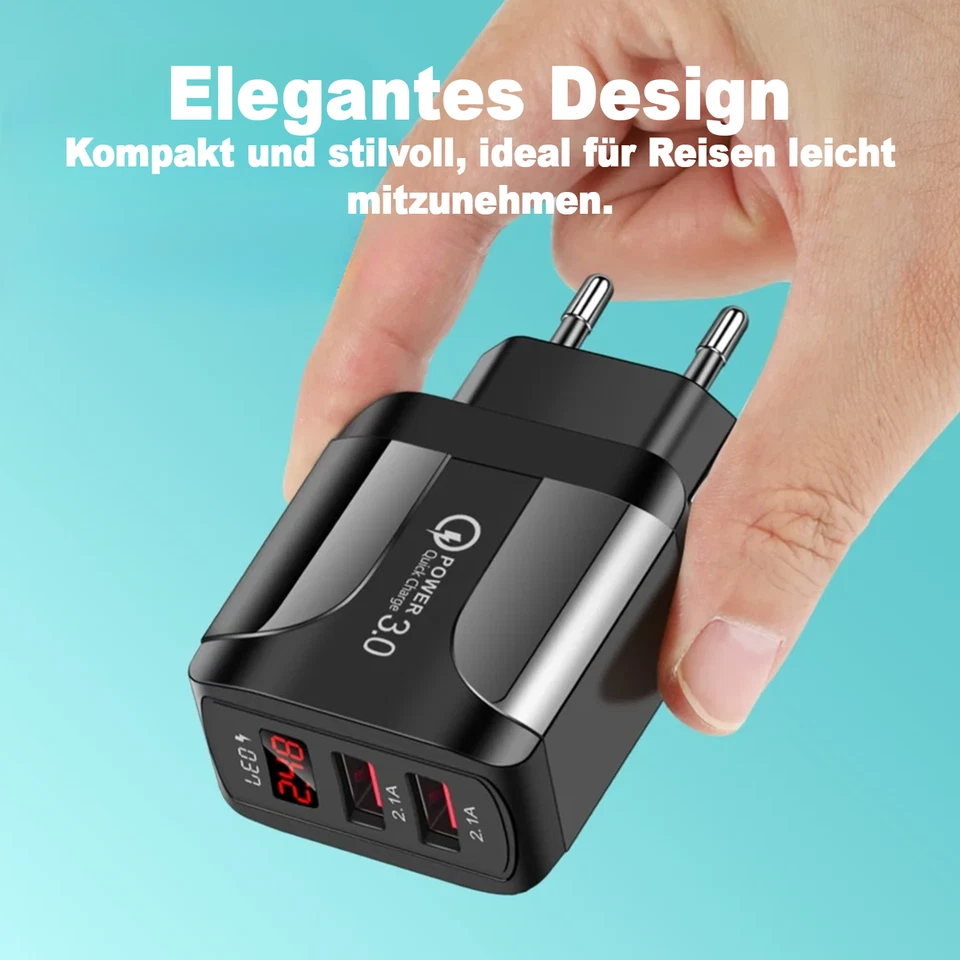 2-Port USB Schnellladegerät mit LED Display 3A Netzteil Adapter Mehrfachstecker - Bild 4 von 4