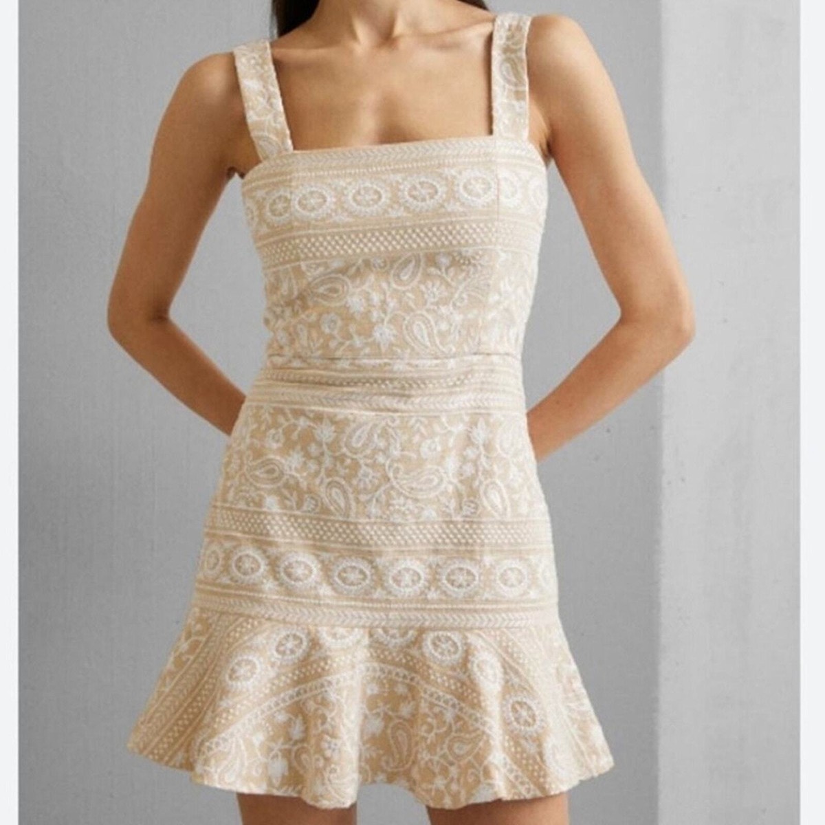 Alice and Olivia Kaidra Square Neck Embroidered Drop Waist