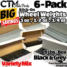 6-Box Black & Grey 1oz, 1/2oz & 1/4oz Stick-on Balance Wheel Weight Variety Mix