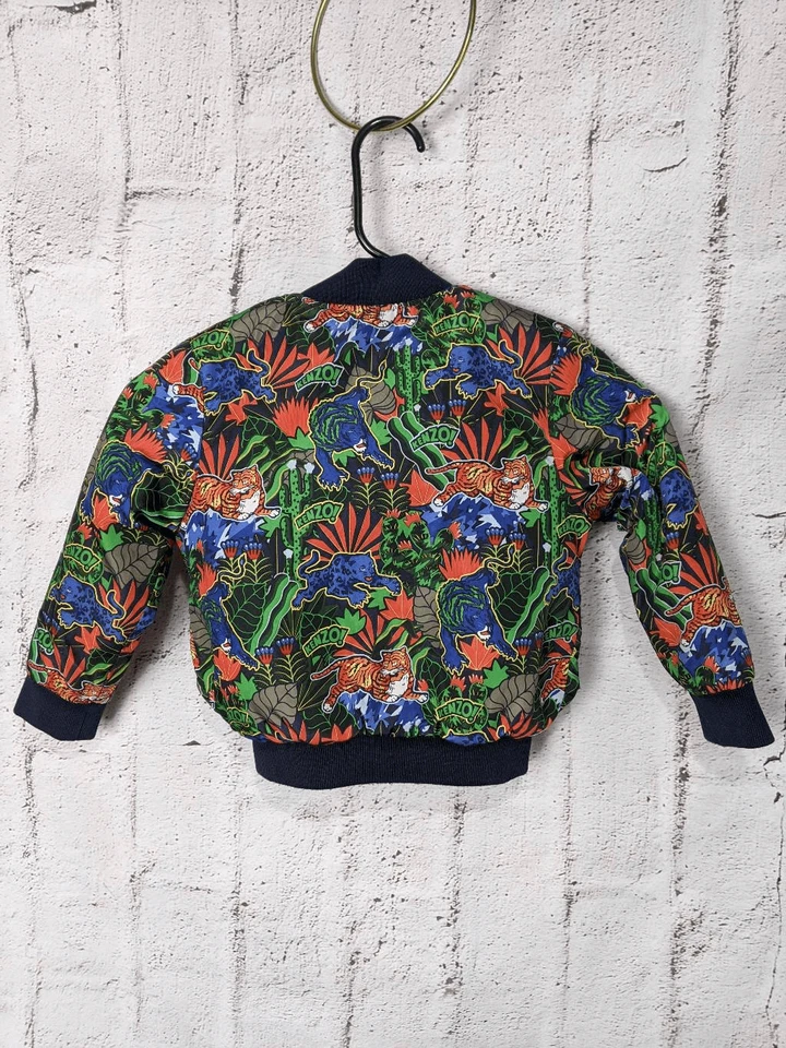 Kenzo Kids Navy Blue Tiger Jungle Print Fleece Lined Jacket 98cm Size 3A - Image 2 of 4