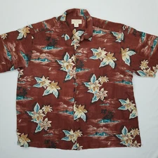 Boca Classics Island Wear Mens XXL Hawaiian Short Sleeve Button Up Silk Dark Red