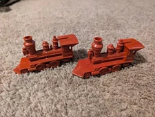 Vintage Elmar Hard Plastic Red Locomotive Whistle Toy Lot of 2