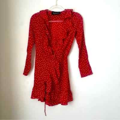Realisation Par The Alexandra Red Star 100% Silk Long Sleeve Wrap Mini Dress XXS