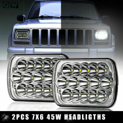 2X 5x7'' 7x6 Chrome Led Headlights Sealed Beam H4 For Jeep Cherokee XJ 1984-2001