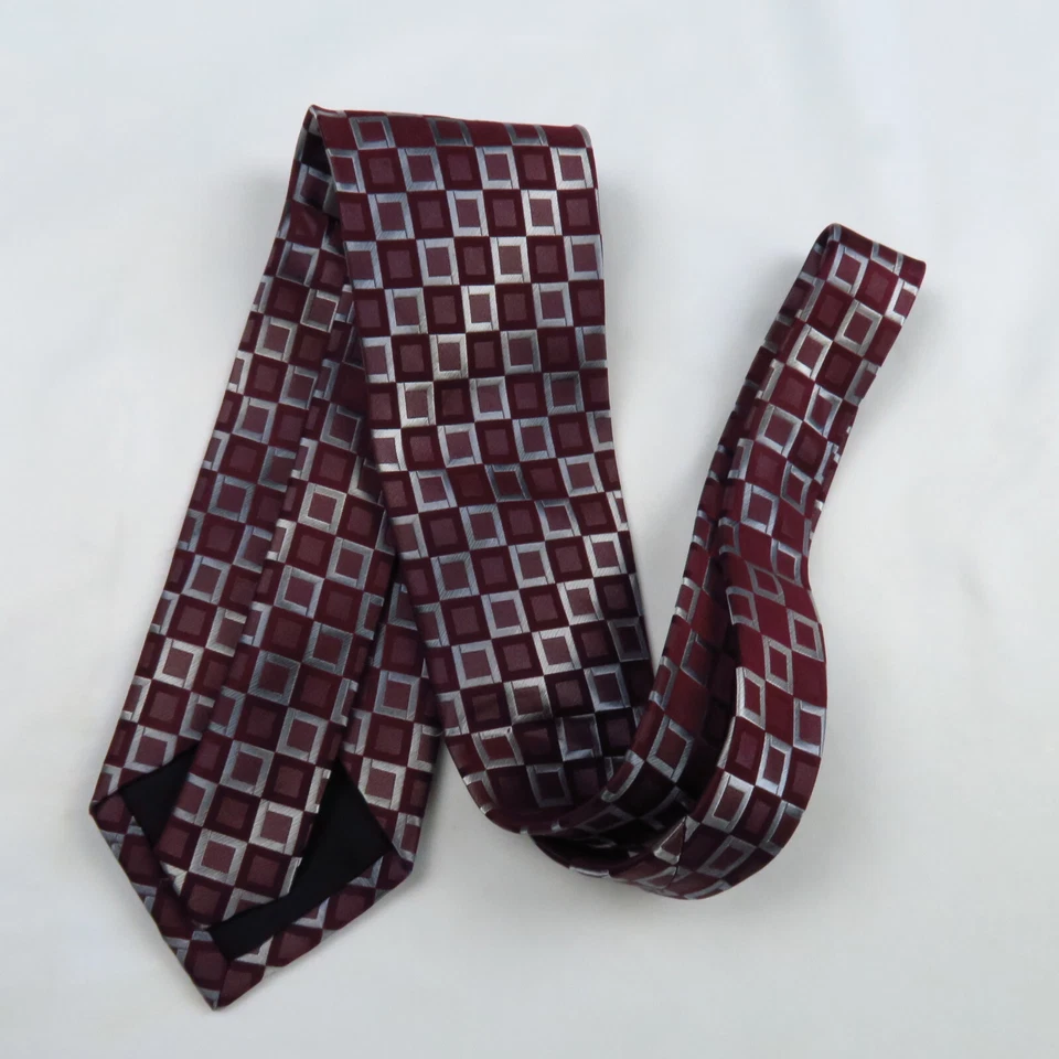 Kenneth Cole Reaction Rojo Plata Cajas Geométricas Hombres Corbata de Cuello 58x3.5 Moderna Foto 4 de 4