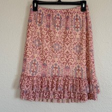 Vintage Y2K Petite Medium Pink Paisley Ruffle Skirt Fairy Soft Girl Dainty Boho