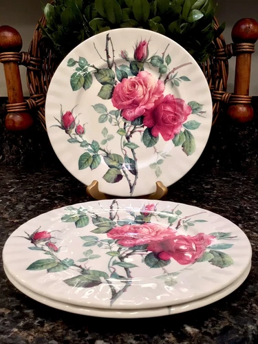 Roy Kirkham 1992 ENGLISH ROSE Fine Bone China 8” Plates (3) EXCELLENT!