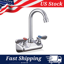Commercial Wall Bar Sink Faucet 4" Center Gooseneck 3.5" Spout