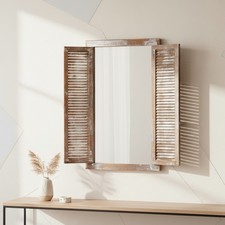 Spiegel 70cm Fensterläden Braun Landhaus Möbel Spiegelfenster Holz Shabby Glas