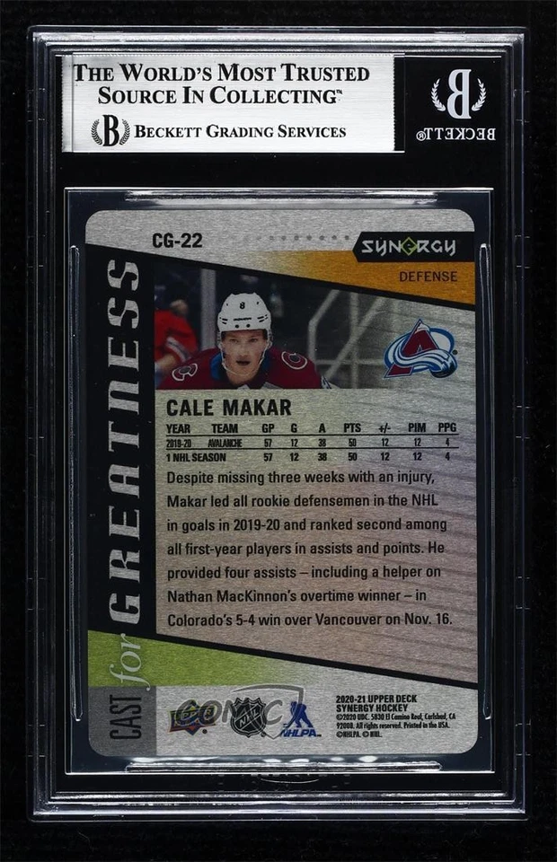 2020 Synergy Cast for Greatness Green Achievements /50 Cale Makar #CG-22 BGS 8.5 - Image 2 of 2