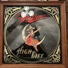 Vintage 1980 Miller High Life Girl  Moon Bar Mirror Wood Frame Beer Sign 15"