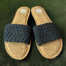 Yellow Box Doshie Black Braided Rope Cork Slide Flat Sandals Women s Size 9