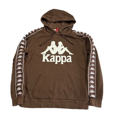 Kappa Brown Hoodie Pullover Sweatshirt Size Small Logo Sleeves Drawstring