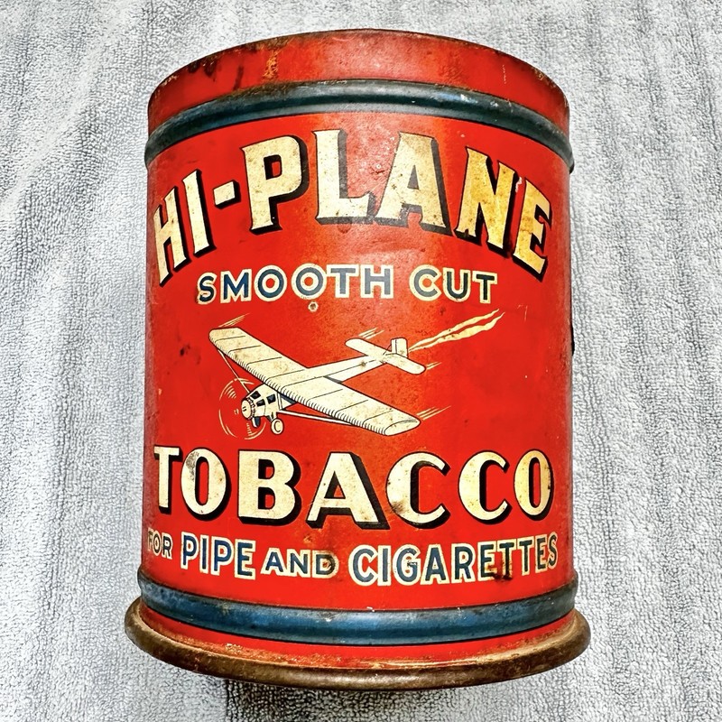 Vintage Large 6” Hi-Plane Smooth Cut Pipe Tobacco Tin Can Prop Plane Airplane