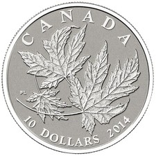 RCM 1/2 oz Silver Maple Leaf - Annual Design, Three Falling Maple Leaves (2014)