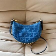 Fendi Fendigraphy FF Mini Denim Flocked Hobo Bag