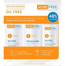 Acne Free 3 Step 24 Hour Acne Treatment Kit Cleanser/Toner/Lotion