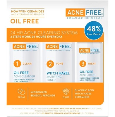 Acne Free 3 Step 24 Hour Acne Treatment Kit Cleanser/Toner/Lotion