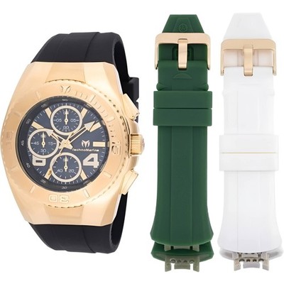 Gold-Tone TechnoMarine TeCrystal Bezel Watch with Black Silicone Strapu s-l400.jpg main image 2