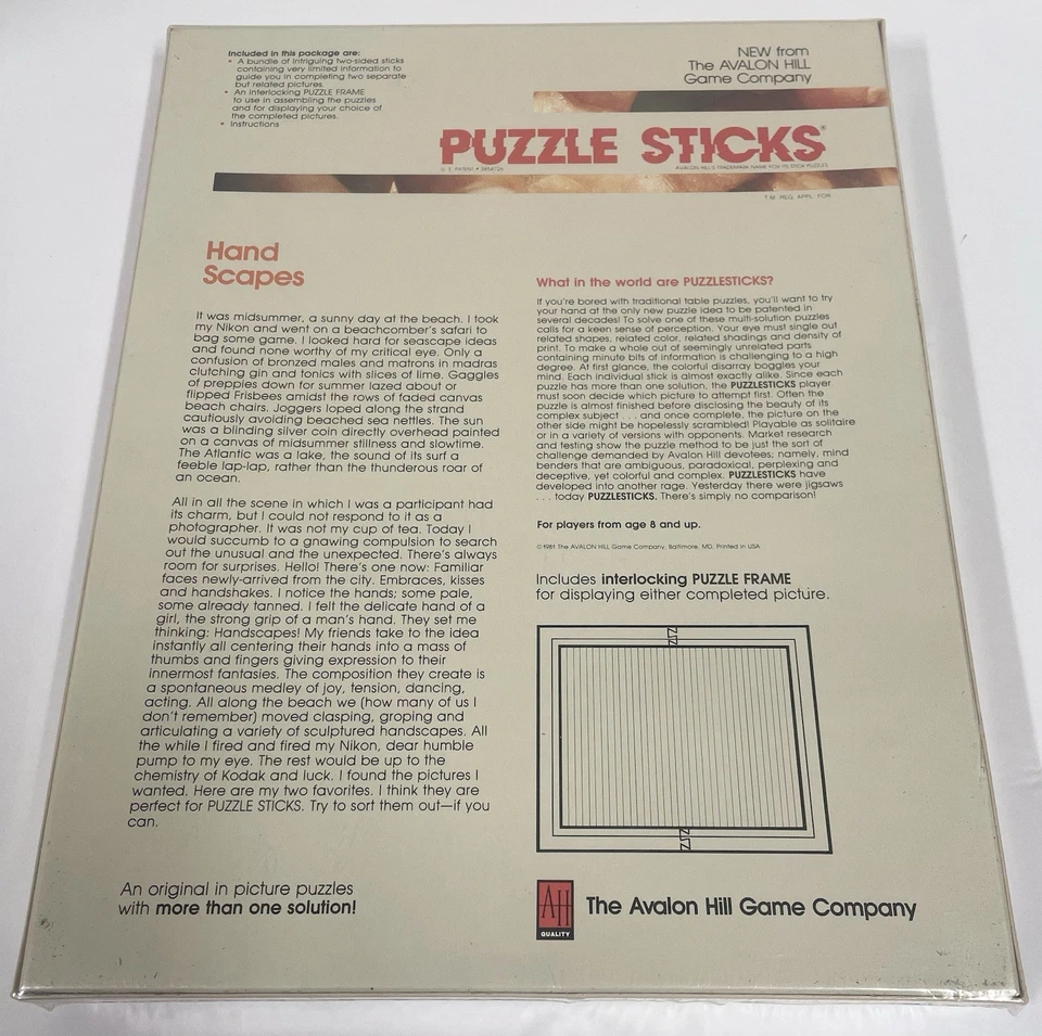 Vintage Avalon Hill Hand Scapes Puzzle Sticks Game NIB NOS NEW 1981 - Image 2 of 2