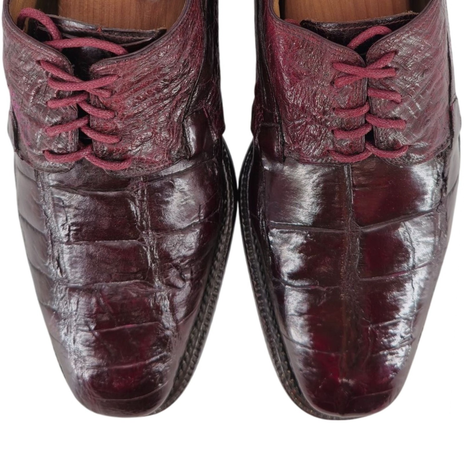 Vintage Mauri Burgundy Alligator Ostrich Exotic Dress Shoes 11.5M Derby Oxfords