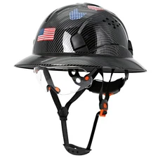 Bright Black Carbon Fiber Pattern Full Brim Hard Hat with Visor -Vented Hard ...