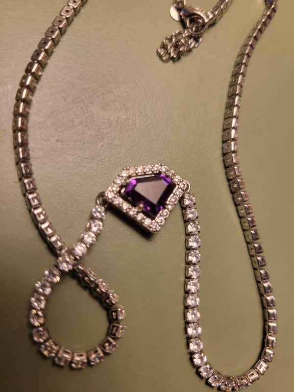 Amethyst Diamond Swarovski Pendant Necklace Sterling Silver