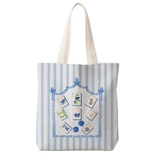 Blue Chinoiserie Mahjong Tile Tote Bag for Women,Chinoiserie Mah Jong Canvas ...