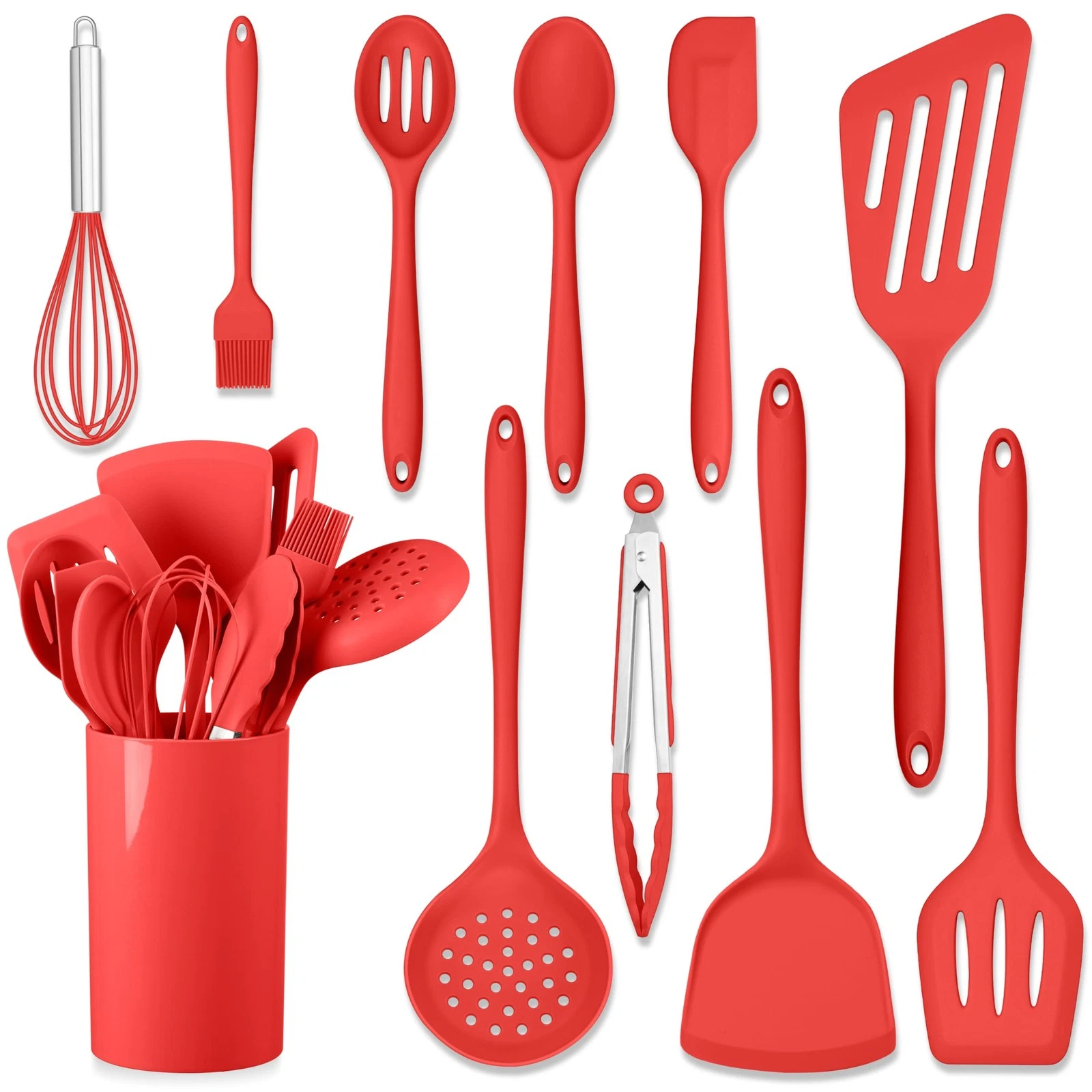 11 PCS Silicone Cooking Utensils Set, Kitchen Utensils with Holder, Food-Spat...