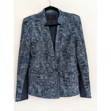 BCBG MAXAZRIA Navy Textured Knit Blazer Jacket Zipper Serial Medium