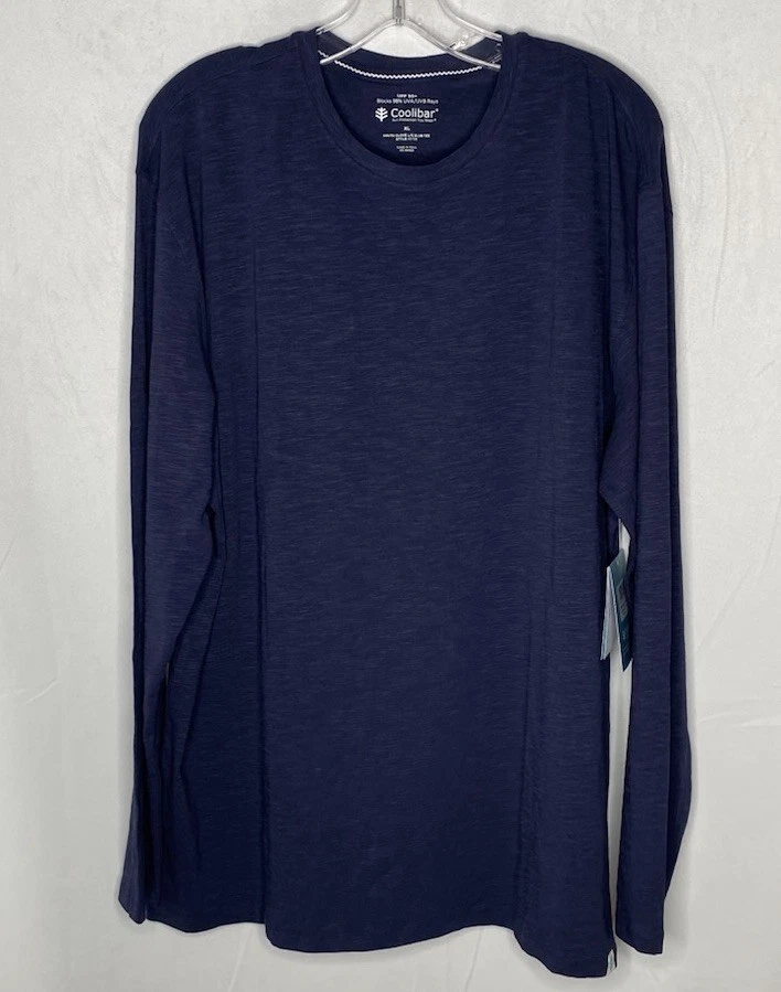 Coolibar T Shirt Mens Large Blue South Cove Slub XL UPF 50+ Bamboo Blend NWT