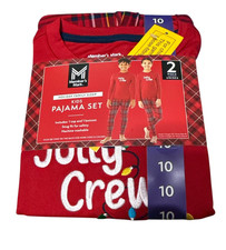 Member  s Mark Kids Pajama Set Sz 10 Jolly Crew Red Plaid 2 Piece Holiday PJs NEW