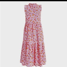 J. Crew Pink Orange Ditsy Floral Ruffle Tiered Midi Dress Garden Party Preppy